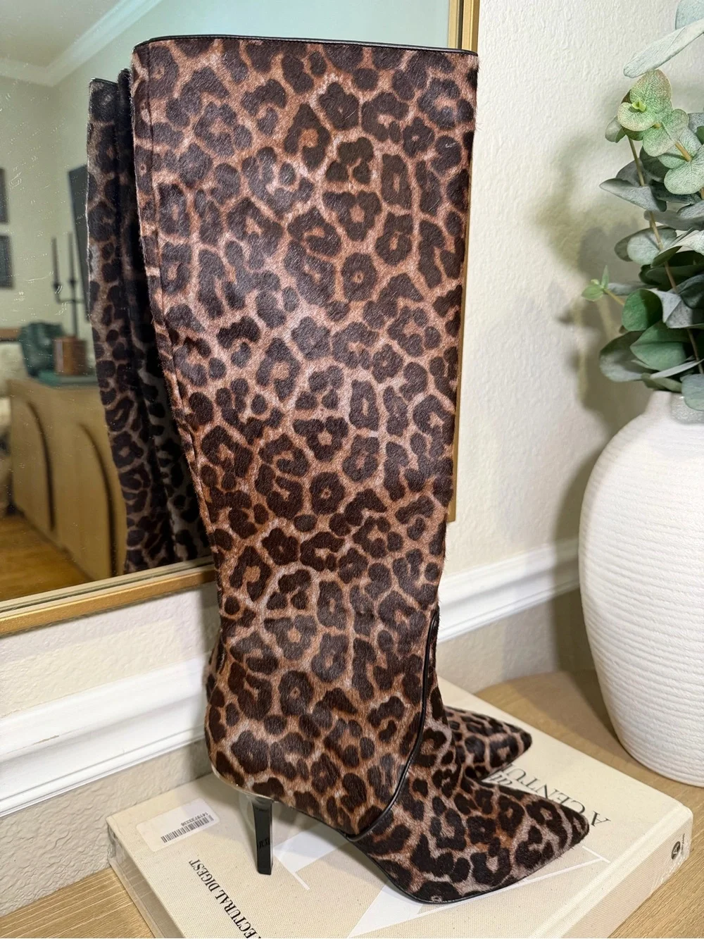 Michael Kors Katerina Leopard Print Calf Hair Knee High Stiletto Boots Sz 8 - Picture 5 of 9